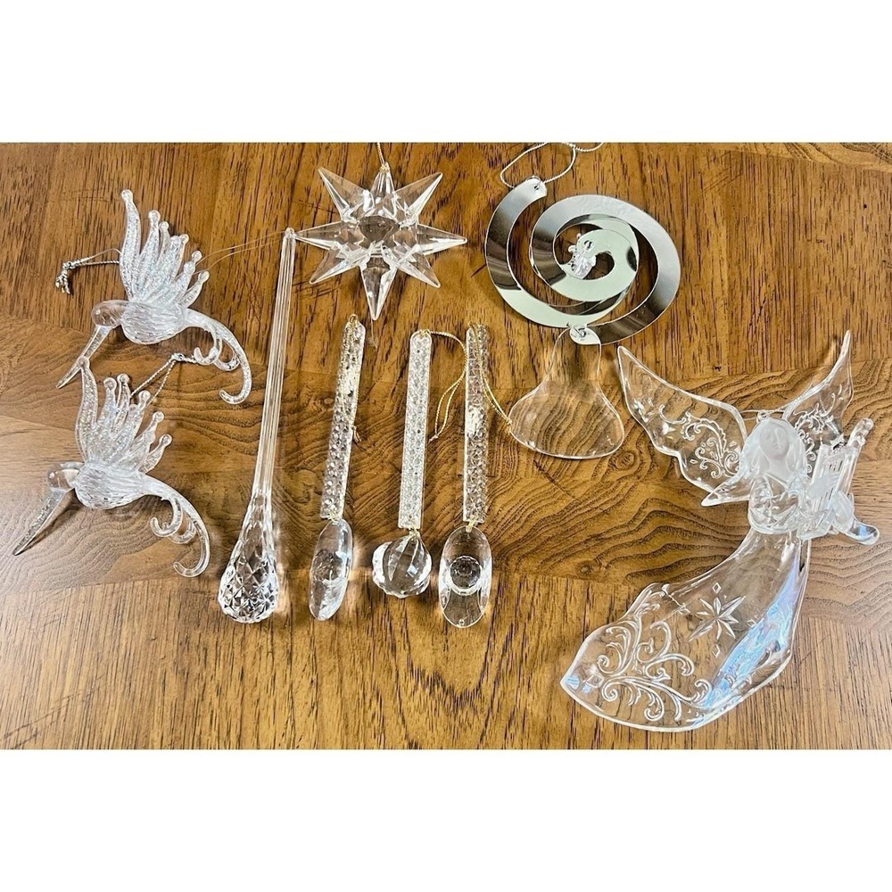 9 Clear Acrylic Mixed Lot Ornaments Vintage Taiwan Dayton Hudson Angel Birds